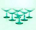  Likeurglazen 6x in meerblauw glas behorend bij servies H ontwerp K.P.C.de Bazel 1918 uitvoering Glasfabriek Leerdam 