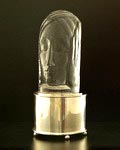 Helder persglazen Masker op witmetalen voet ontwerp C.C.van Asch van Wijck 1929 uitvoering Glasfabriek Leerdam 