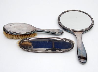  Silverplated hair- and clothesbrush handmirror design execution by Cohr / Denmark ca.1940 