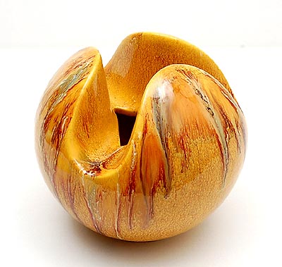  Earthenware vase with brown streaming glaze design executed by Bertoncella / Italy ca.1980 