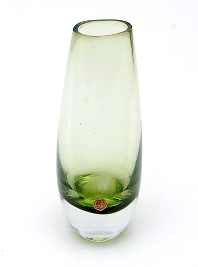  Green glass vase with clearglass overlay executed by Sea Glasbruk / Sweden ca.1970 