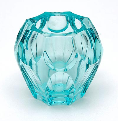  Turquoise facet-cut glass vase executed by Moser / Bohemia ca.1950 