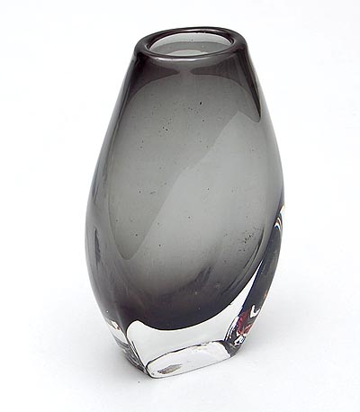  Grey glass vase with clear glass overlay probably Orrefors / Sweden ca.1960 