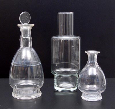  Two decanters Tonica design W.J.Rozendaal 1931 executed by Kristalunie Maastricht and decanter Aruba design Willem Heesen 1966 executed by Glasfabriek Leerdam / the Netherlands 
