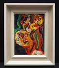  Kleurrijk olieverf schilderijtje op canvas ingelijst gesigneerd Kees V Nederland ca.1980 