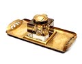  Glass inkwell with brass lid and on brass tray Germany ca.1930 