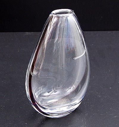 Heavy glass vase with internal coloured glass-wire design Vicke Lindstrand 1955 executed by Kosta / Sweden 