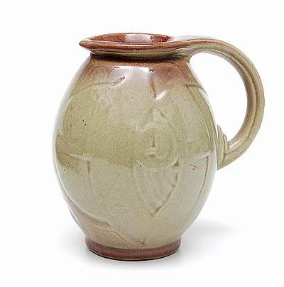 Glazed earthenware jug with relief decoration executed by Kennemer Potterie Velsen the Netherlands ca.1935 