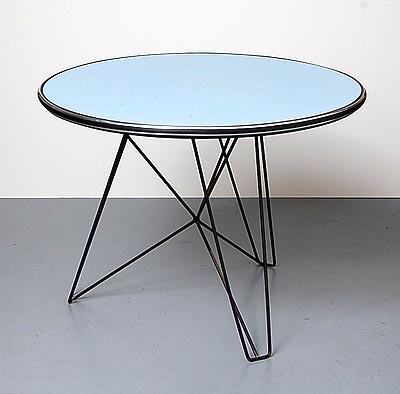 Round side-table IJhorst with formica top on wire-stand design Constant Nieuwenhuijs 1953 executed by t Spectrum however marked Boco Utrecht Holland 
