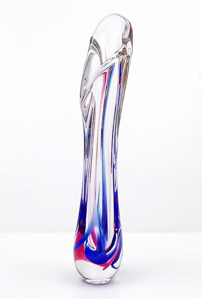 Heavy glass vase with enclosed coloured glass wires so called KristalUniek design Max Verboeket ca.1960 executed by Kristalunie Maastricht / the Netherlands 