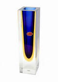 Clear glass vase with enclosed blue/orange core executed in Murano / Italy ca.1970 