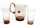 Fumé glass decanter and two beakers Halma design W.J.Rozendaal 1932 executed by Kristalunie Maastricht / the Netherlands 