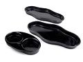 Pressed black glass dishes 3x design A.D.Copier W.J Rozendaal executed by Glasfabriek Leerdam Kristalunie Maastricht ca.1935 