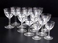 Thirteen glasses of service Logos 6x11,5 5x10 2x8 cm design W.J.Rozendaal 1929 executed by Kristalunie Maastricht / the Netherlands 