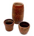 Geglazuurde aardewerk vaasjes 3x hoog 17,4 / 7,2 7,2 cm uitvoering Mobach ca.1965 