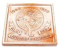 Glazed earthenware wall-tile with text Alg Ned Landarbeidersbond 1900-1950 executed by Westraven Utrecht / the Netherlands 1950 