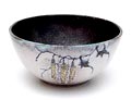 Decorated grey glazed earthenware bowl executed by Plateelbakkerij Schoonhoven the Netherlands ca.1970 