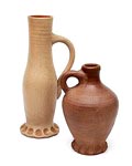 Handmade earthenware jars on decorated stand 2x height's 18 26 cm executed by Zaalberg the Netherlands ca.1960 