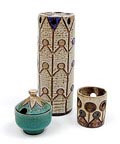 Two vases and box with lid design and executed by Hannie Mein the Netherlands ca.1985 