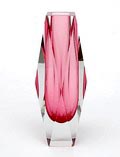 Heavy square cut glass vase with clear glass overlay design execution unknown Murano / Italy ca.1960 