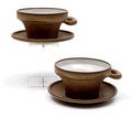  Glazed earthenware sauce-boats on plate 2x Quirina design Lucie Q Bakker 1968 executed by Makkum / the Netherlands 1968-'77 