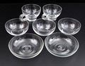 Two glass compôte-dishes diam 10 cm bowlglasses height 6,5 cm two dishes diam 13 cm design A.D.Copier 1933-'48 executed by Glasfabriek Leerdam / the Netherlands 