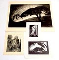  Litho's 2x een houtsnedes 2x ontwerp uitvoering Jan Schonk 1925-'30 Litho Avond op de Veluwe 52 x 36 cm Litho Ijsvogel 1929 15x 20,5 cm Houtsnede Liggende ree 1927 15 x 21,5cm Houtsnede Uiltje 1927 9,5 x 16 cm 