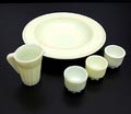 Several Colopal items stand of fruitdish 3 egg-cups and creamjug design A.D.Copier 1931-'40 executed by Glasfabriek Leerdam the Netherlands 