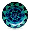 Groen geglazuurde aardewerk wandschotel met decor Bizrra in blauw glazuur ontwerp W.J.Rozendaal 1925 uitvoering de Sphinx / Maastricht 