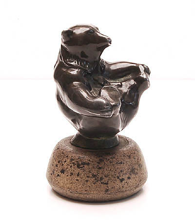  Disko metal sculpture of bear on stone stand design Just Andersen 1884-1943 / Denmark ca.1925 Disko Metal is an alloy of lead and antimony which was Andersen's own invention and named after the Disko Bay of Greenland where he grew up 