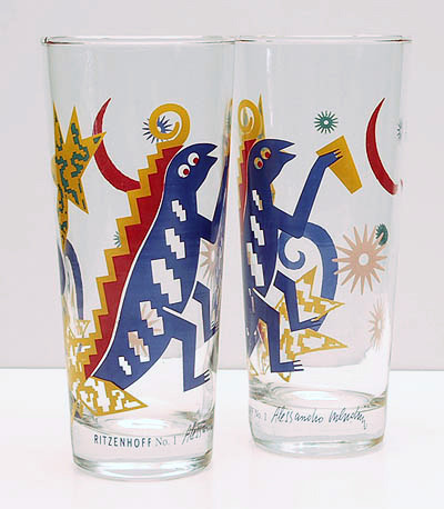 Glasses Luna Rossa design Alessandro Mendini 1994 for the Milk Club which lasted only for 2 years executed by Ritzenhoff/ Germany In original box 