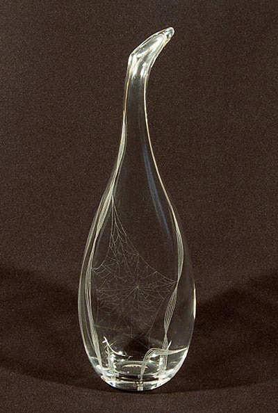 SOLD IN AFTERSALE Clear glass vase with etched decoration of spiderweb design Vicke Lindstrand 1962 executed by Kosta / Sweden 