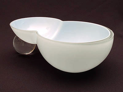  Serica object 10/44 lightblue inside with milkwhite overlay and attached clear glass ball design Menno Jonker 2001 executed by Peter Novotny / the Netherlands 