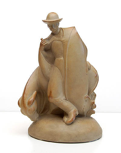 Stoneware statue of Elegant man with donkey design Zoltan Kiss born in 1895 worked in Austria France and Hungary executed by Sèvres / France ca.1930 This statue was on display during an exhibition in the Gemeente Museum Den Haag / The Municipal Museum of The Hague around 1930 where items of the Sèvres Factory were sold 