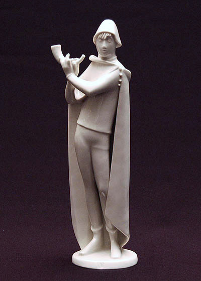 Sculpture Young boy with horn model Herbst modelnumber 982-C design Johanna Künzli 1957 executed by Nymphenburg / Germany 