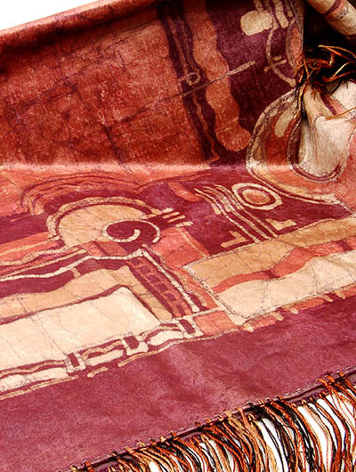Batik linen table cloth with fringe design executed by Bogtman / the Netherlands 1925 Supplied sizes do not include fringe 