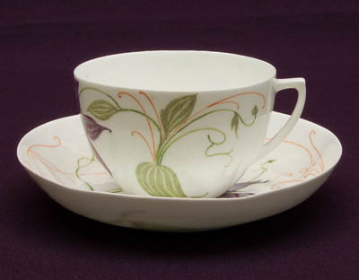 Egg-shell cup saucer with polychrome floral decoration executed by Rozenburg The Hague / the Netherlands 1900 Sizes Cup height 5,2 cm Saucer diam 12,2 cm 