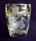 Heavy clear glass vase with etched decoration of faun design A.D.Copier ca.1930 executed by Leerdam / Holland 