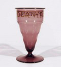 Religious glass purple so called Misbeker with engraved text design Dom Gregorius de Wit A.D.Copier 1928 executed by Leerdam / Holland 