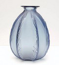 Lightblue pressed glass vase executed by Sabino Paris / France ca 1930 