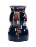 Polychroom aardewerk vaas donkerblauw met Art-Deco decoratie toegeschreven aan Leendert Muller ca.1930 uitvoering Zuid-Holland / Gouda 