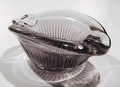 Asbak serica no.73 met luchtbellen en antimooncraquelé met geëtst Philips logo onderop ontwerp Floris Meydam ca.1950 uitgevoerd door Leerdam 