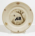 Earthenware dinnerplate with decoration of cow executed by Porceleyne Fles 1910 Delft / the Netherlands painted by J.Frölich Sr 