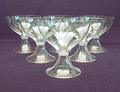 Bourgogneglazen 6x servies Cyrano ontwerp Gerard Muller / Amsterdam ca.1925 uitvoering Josephinenhütte Schreiberhau Bohemen 