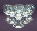 Witte wijn glazen 6x servies Cyrano ontwerp Gerard Muller / Amsterdam ca.1925 uitvoering Josephinenhütte Schreiberhau / Bohemen 