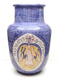 Grote aardewerk vaas met polychrome decoratie ontwerp uitvoering Jan van Stolk ca.1960 