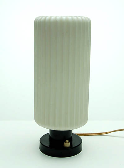  Mantlepiece-lamp with white glass shade with vertical lines executed by Philips the Netherlands ca.1950 