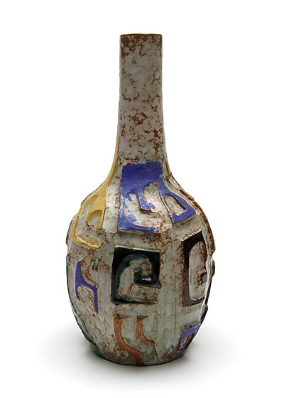  Earthenware vase with cut relief and coloured parts executed by DOK de Olde Kruyk the Netherlands ca.1975 