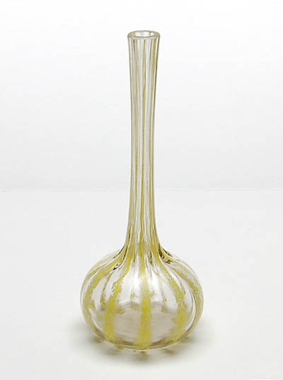  Small glass Berluze vase clear glass with vertical yellow lines design executed by Schneider / Le Verre Français France ca.1910 