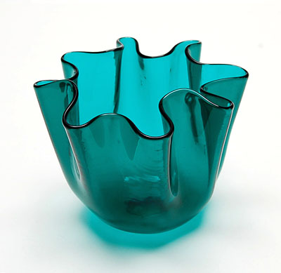  Transparant green glass Handkerchief vase design Fulvio Bianconi 1950 executed by Venini / Italy 